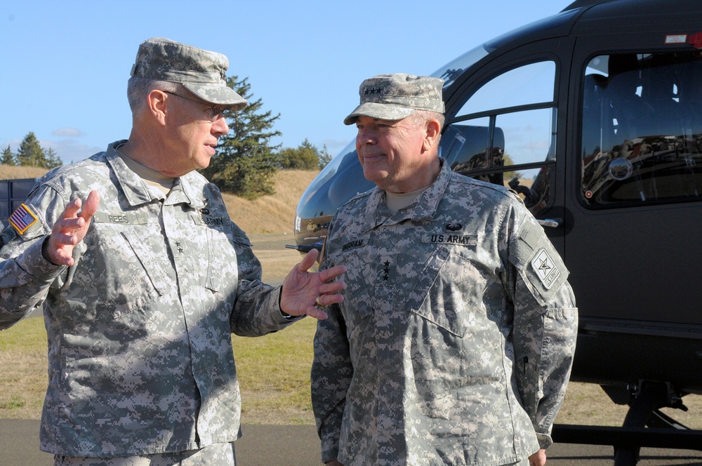 Director, Army National Guard, and Adjutant General, Oregon, discuss UH-72A Lakota helicopter