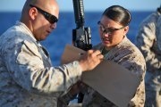 Marines sight in onboard USS Rushmore