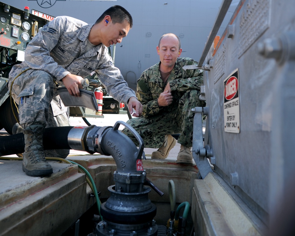 97th LRS Airmen, Navy reservists conduct fuels training