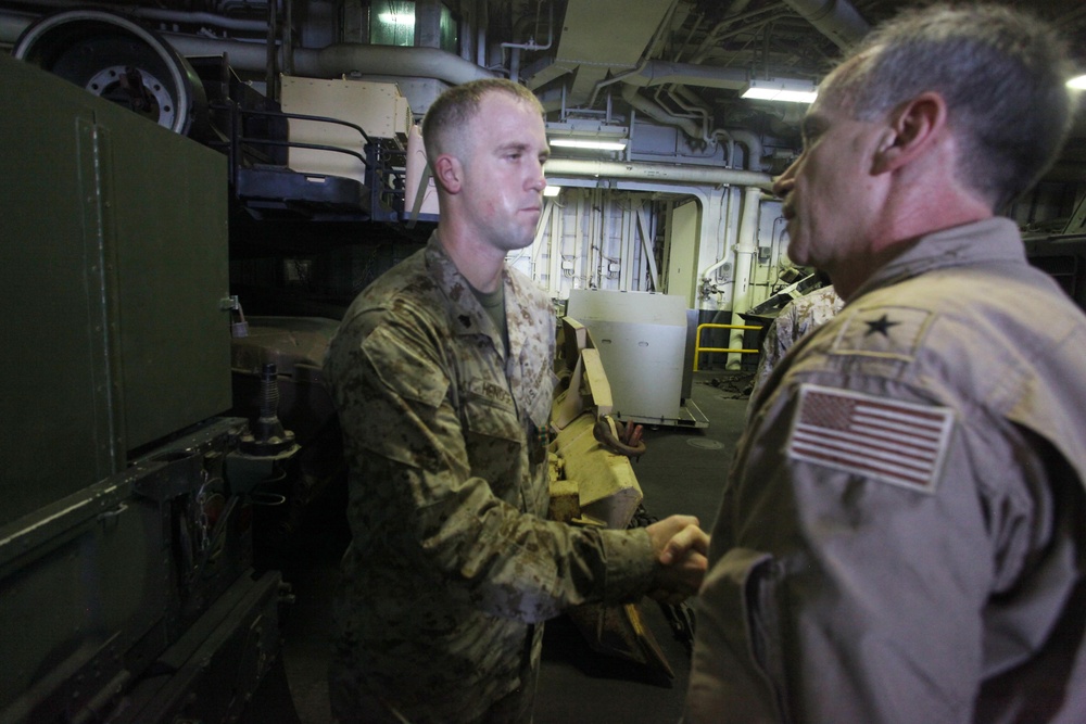 Rear Adm. Lescher aboard USS Iwo Jima