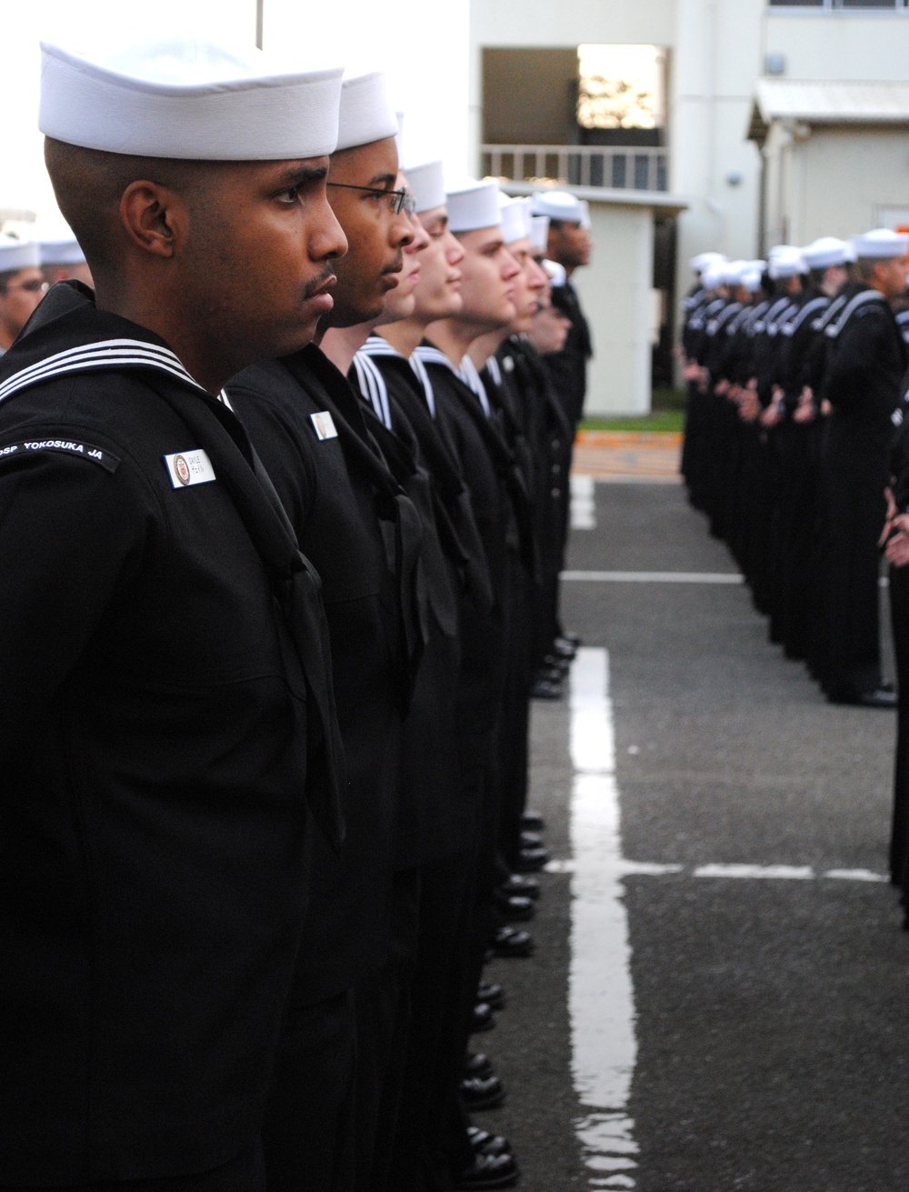 Sailors ready for uniform inspection