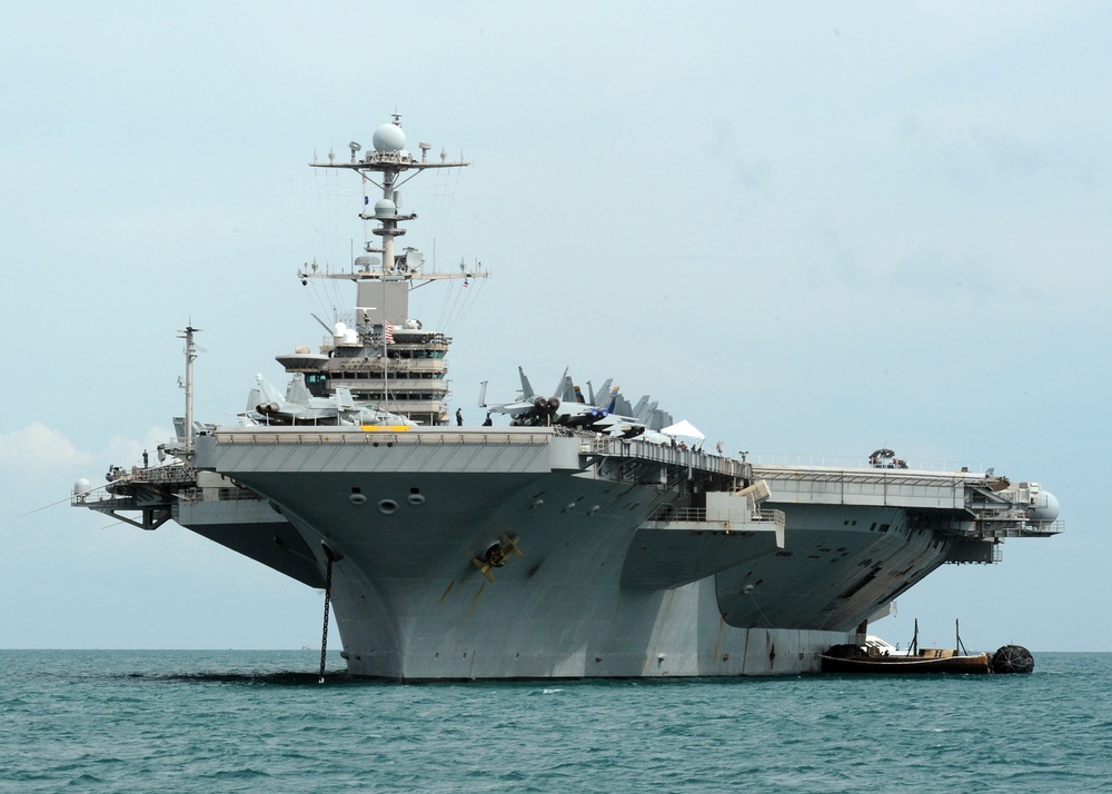The strike group anchored off of the coast of Phuket, Thailand, for a port visit