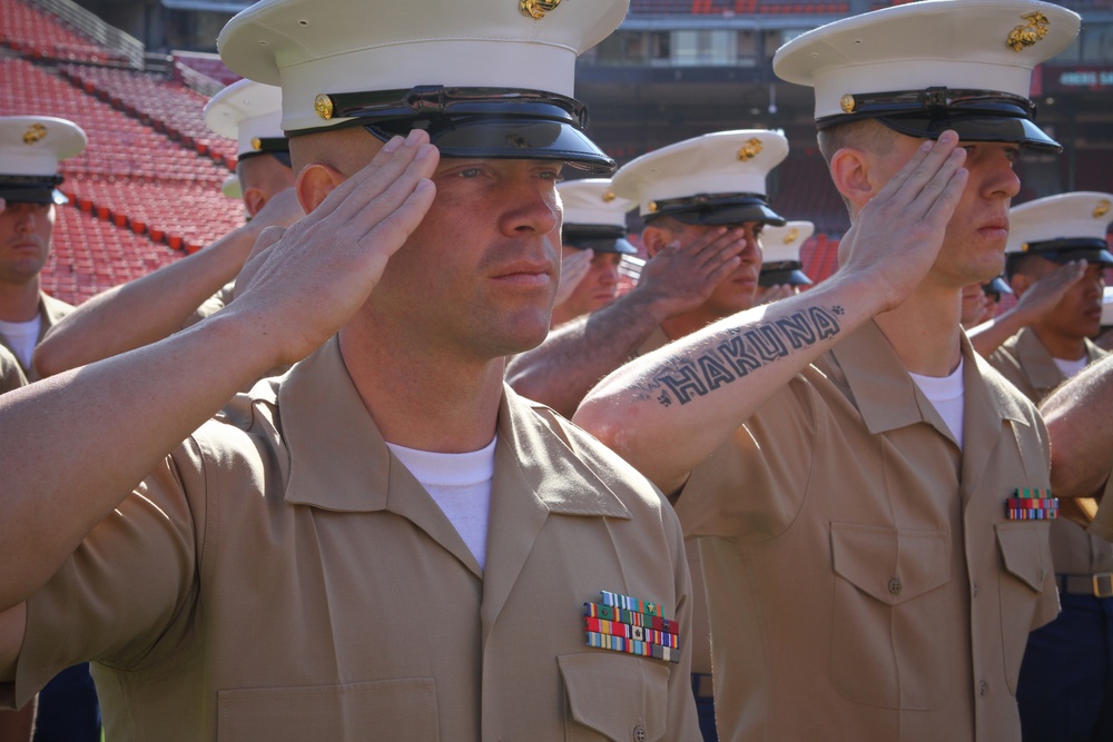 San Francisco Fleet Week military members salute at 49ers game