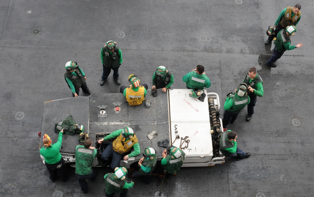 USS George H.W. Bush sailors prep for drill