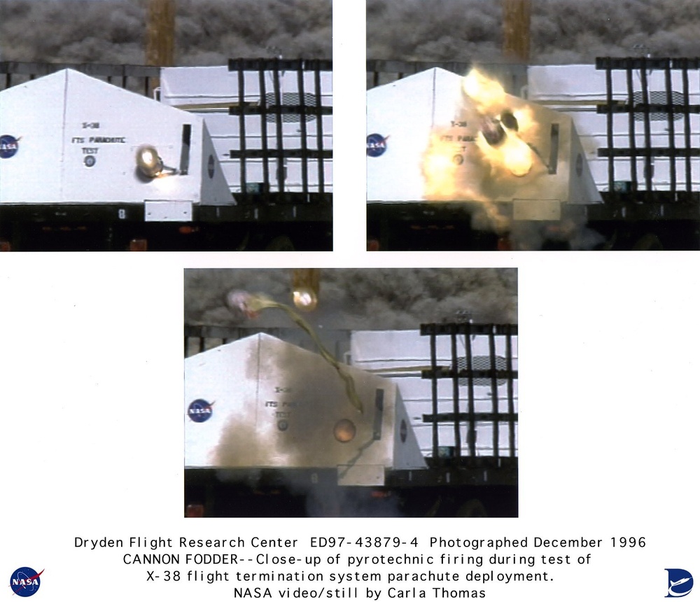 X-38: Close-up of Pyrotechnic Firing during Test of Flight Termination System Parachute Deployment