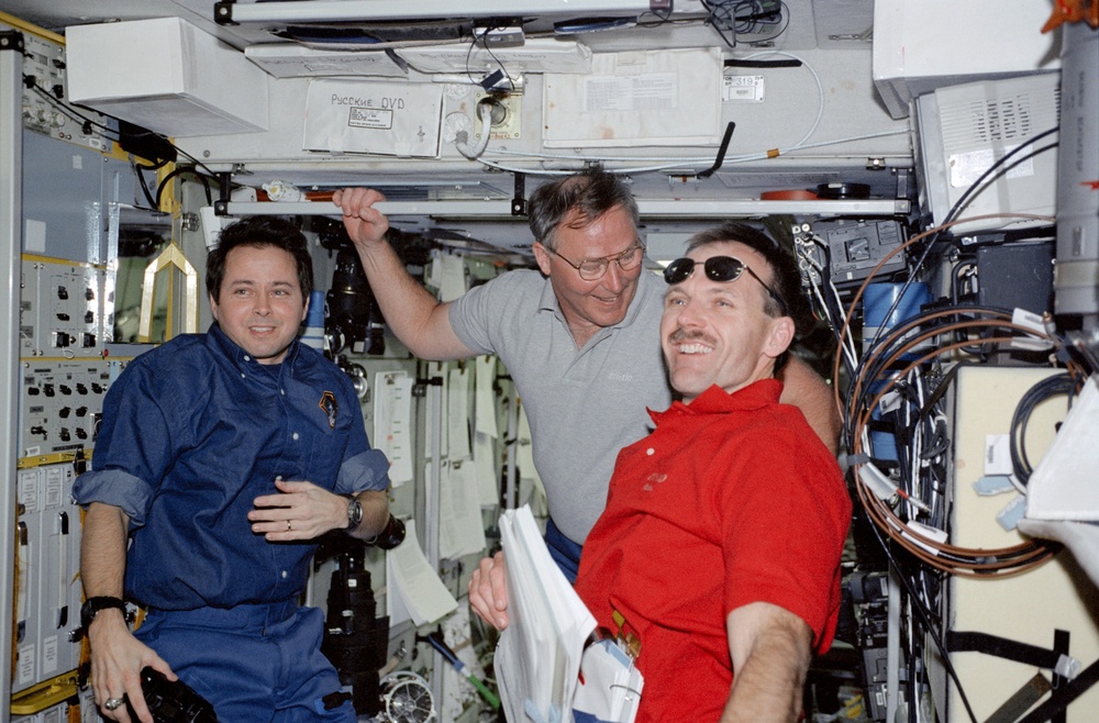 Bursch, Ross and Smith in the Service Module during STS-110