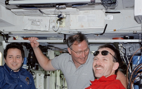 Bursch, Ross and Smith in the Service Module during STS-110