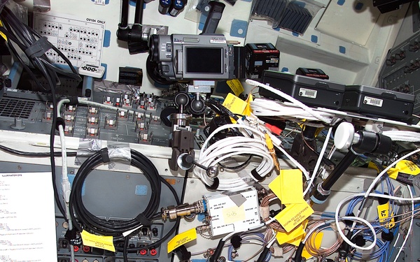 Assorted cables and cameras on the Atlantis middeck