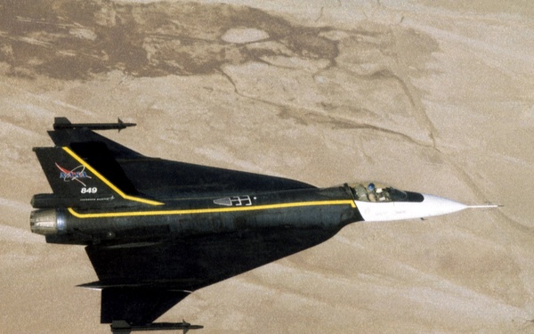 F-16XL ship #1 (#849) with Digital Flight Control System (DFCS) in flight over desert