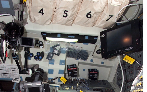 Assorted cables and cameras on the Atlantis middeck