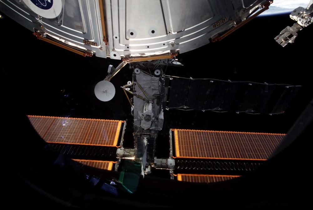 View of the forward side of Destiny and the Z1 and P6 Trusses taken during STS-108