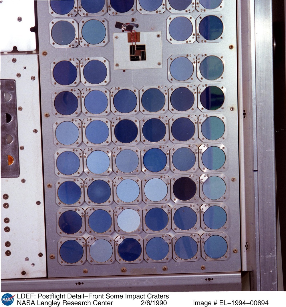 LDEF: Postflight Detail-Front Some Impact Craters
