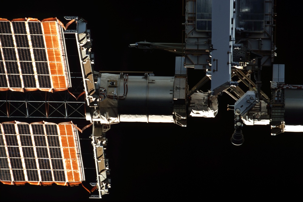 View of the top portion of the P6 Truss taken during STS-110