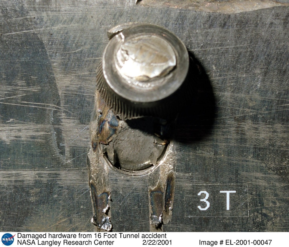 Damaged hardware from 16 Foot Tunnel accident