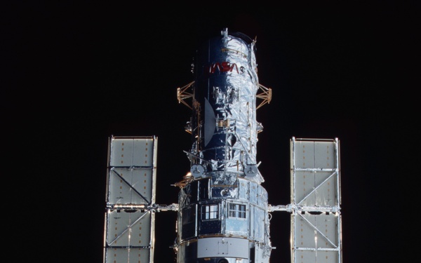 HST in Columbia's payload bay after repairs