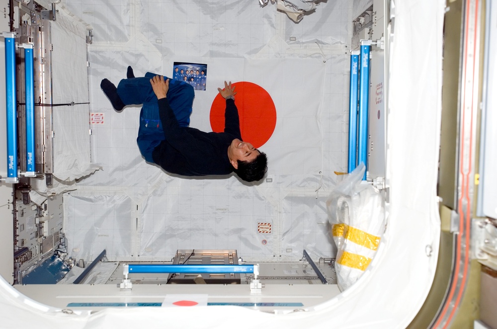 Doi floats in the JLP during STS-123 / Expedition 16 Joint Operations