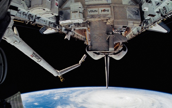 Fish-eye view of Hurricane Kenneth in Pacific Ocean