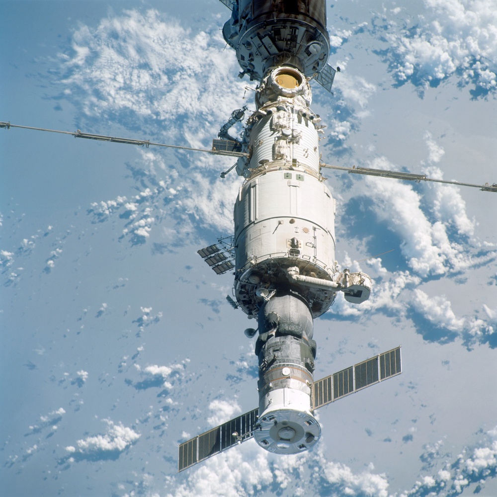 View of the aft - zenith side of the ISS taken during STS-110's flyaround