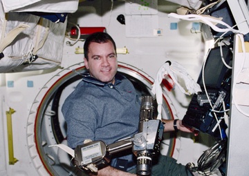 Richards with PGT in the orbiter middeck