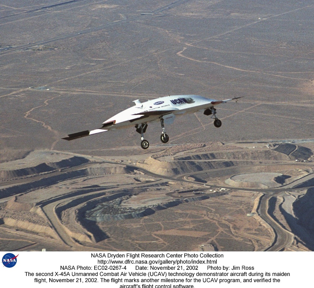 The second X-45A Unmanned Combat Air Vehicle (UCAV) technology demonstrator aircraft during its maid