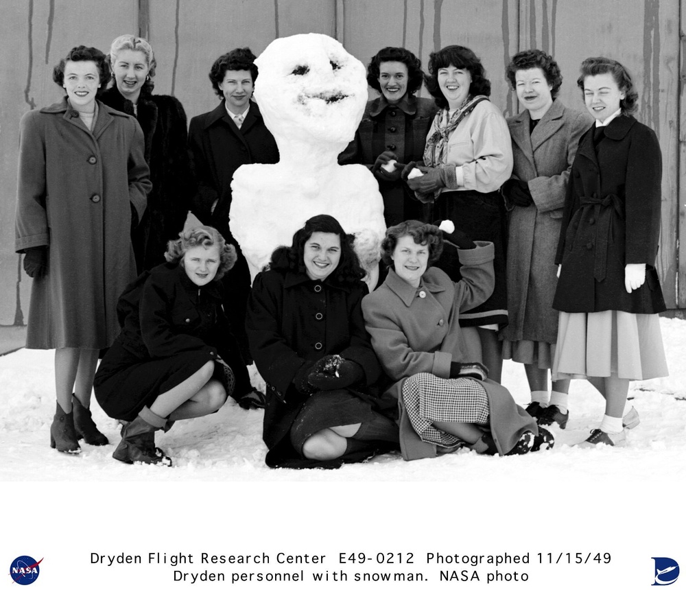 Some NACA Muroc personnel with snowman