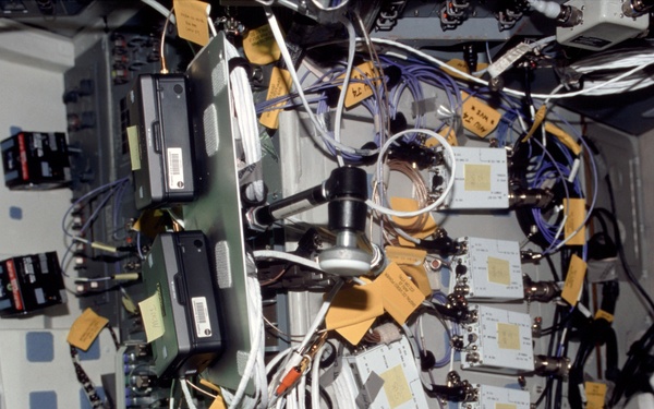 Assorted cables and cameras on the Atlantis middeck