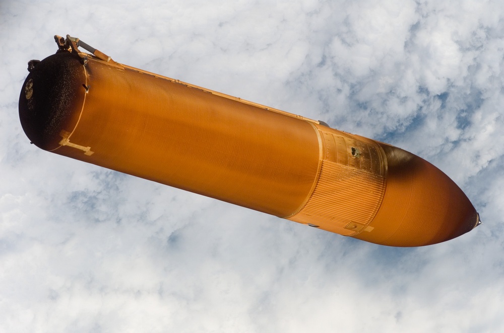Close-up view of STS-114 External Fuel Tank during separation