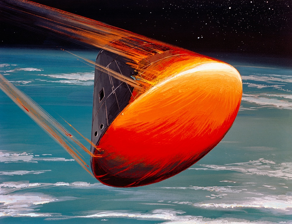 Artist's concept of Apollo 8 command module in reentry orientation