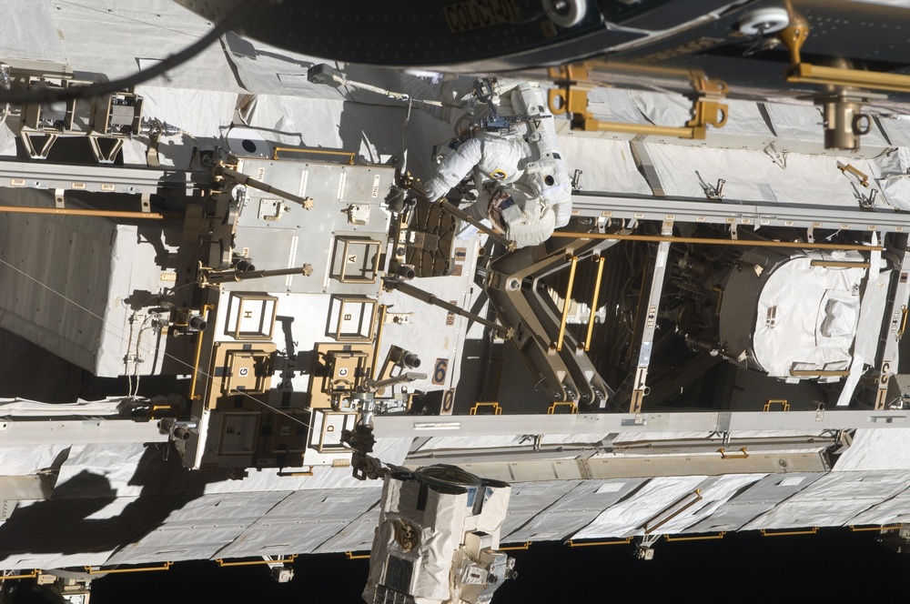 STS-119 Extravehicular Activity EVA 3 Crew and Equipment Translation Aid CETA Cart 2 Relocate OPS