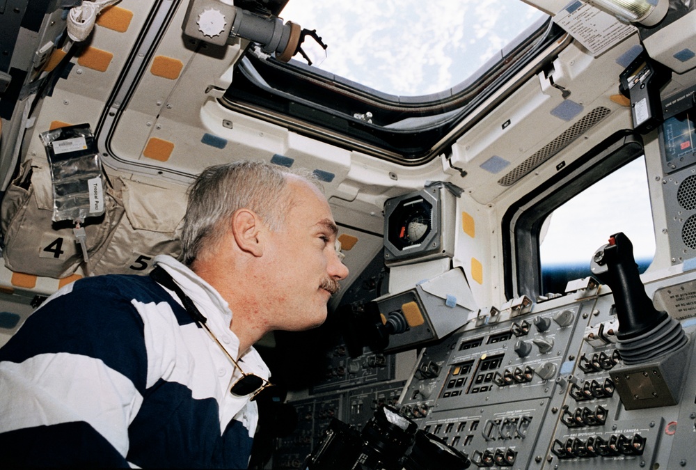 STS-79 crew on the flight deck