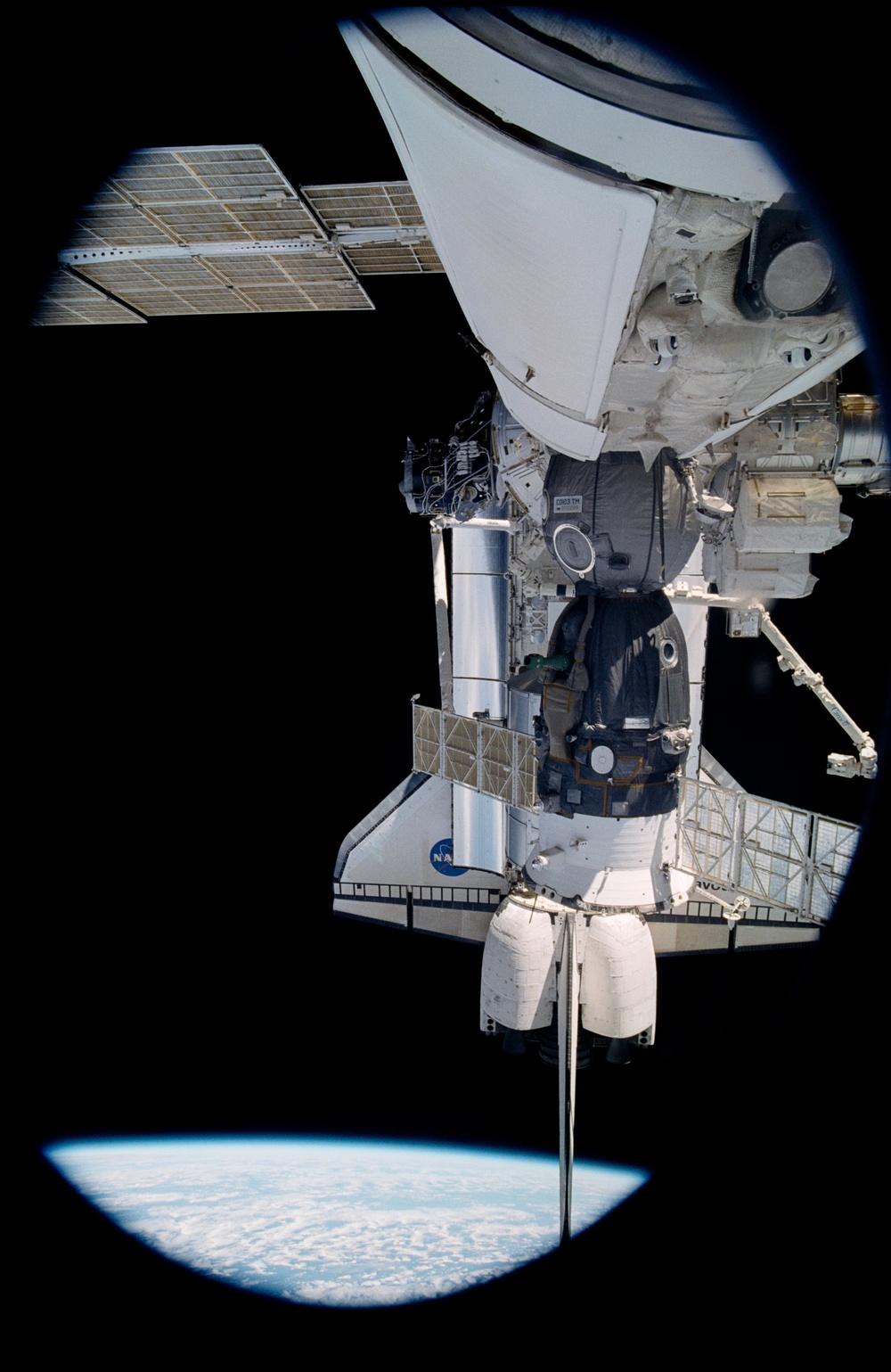 View of the Soyuz docked to the FGB taken during STS-108