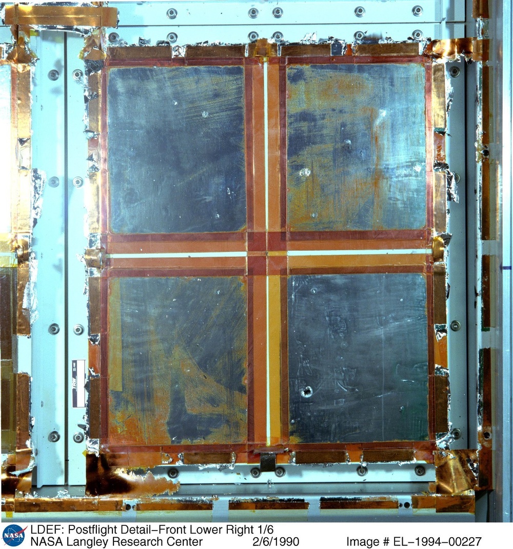 LDEF: Postflight Detail-Front Lower Right 1/6