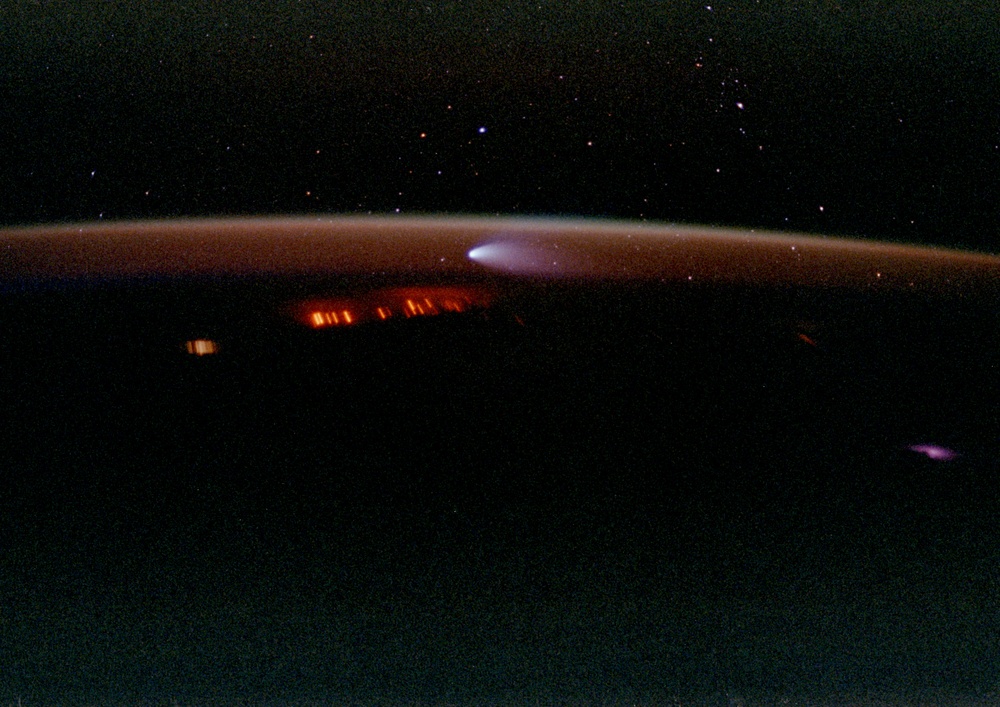 Hale Bopp comet photographed from the orbiter Columbia