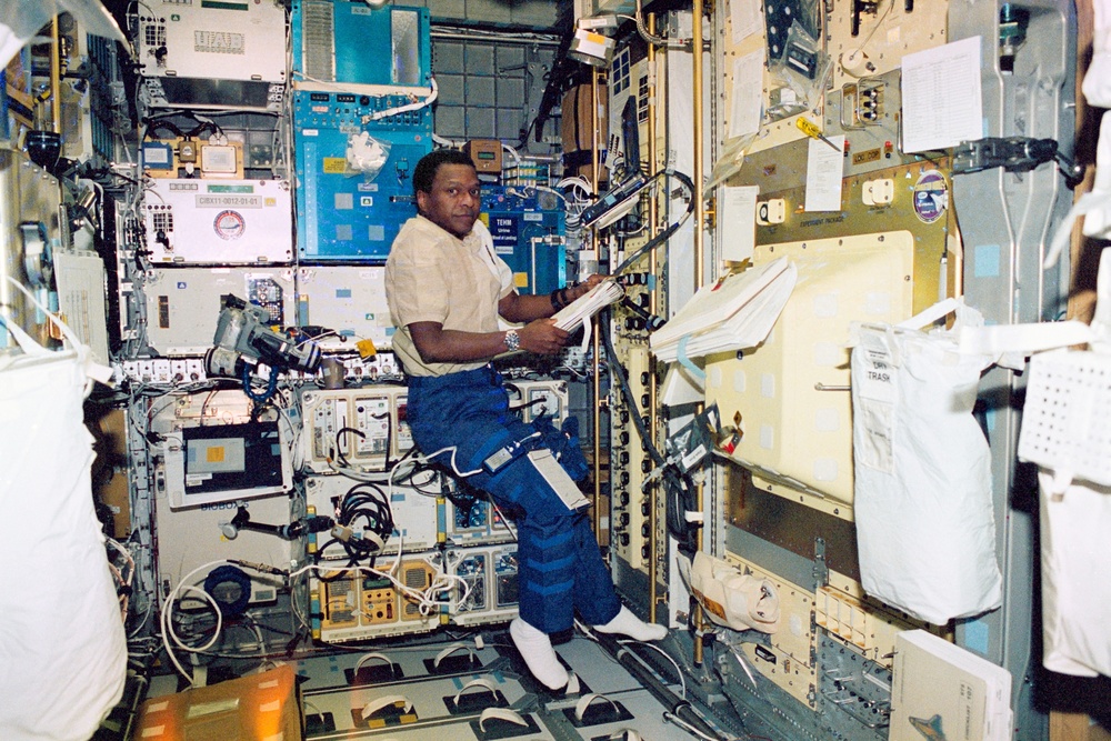 Brown works at the CM-2 in the Spacehab RDM during STS-107