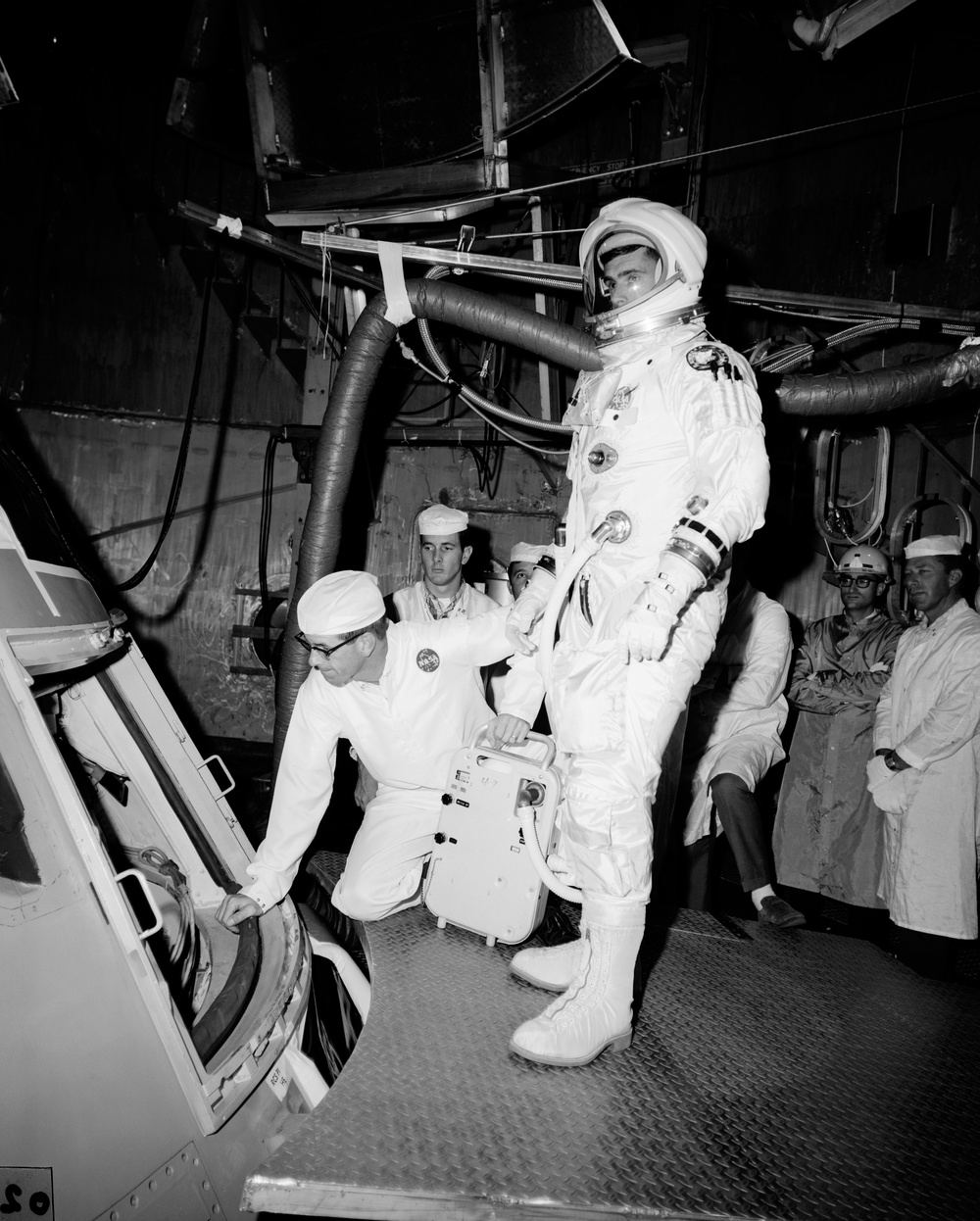 White, Grissom and Chaffer Apollo Spacecraft Prime Apollo Crew and CM 012 During Manned Altitude at Bldg. Hi Bay