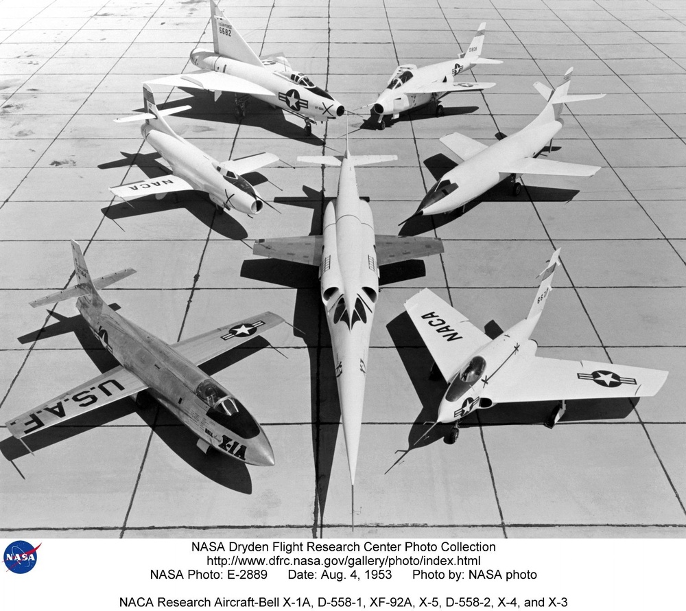 NACA Research Aircraft-Bell X-1A, D-558-1, XF-92A, X-5, D-558-2, X-4, and X-3
