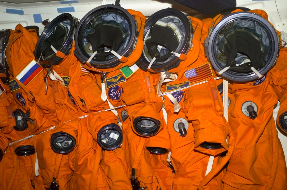 A line up of LES on the middeck of Endeavour during STS-100