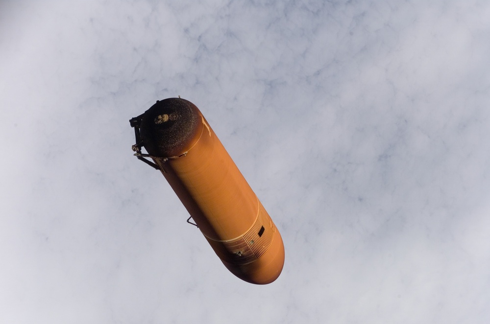 Close-up view of STS-114 External Fuel Tank during separation