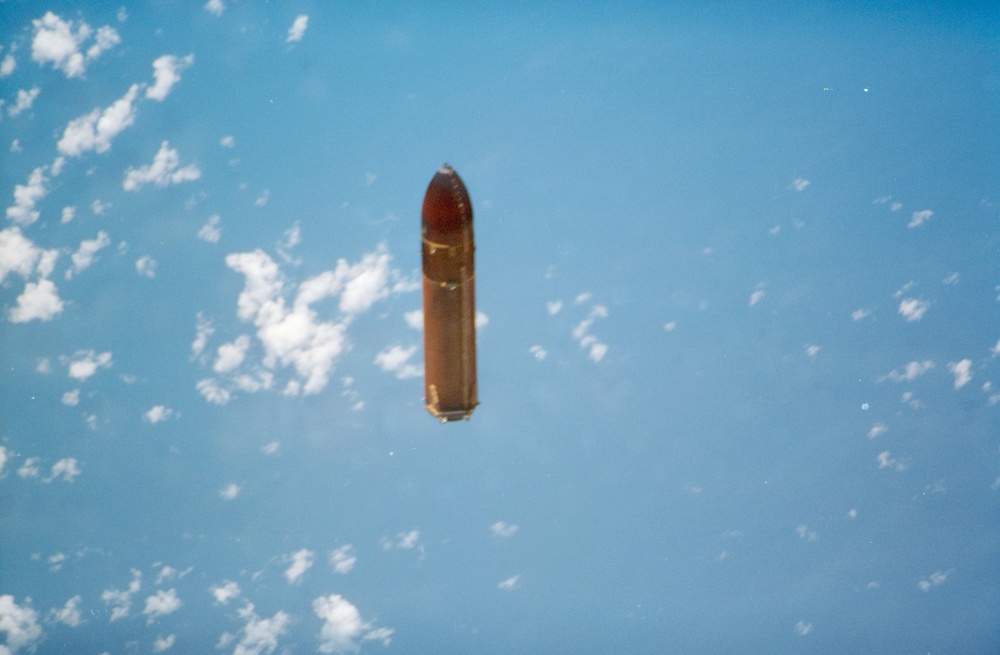 Views of the external tank as it falls away from Discovery