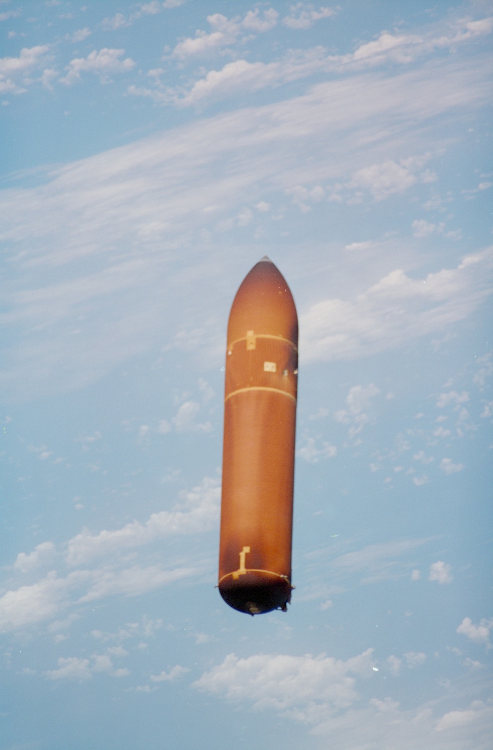 Views of the external tank as it falls away from Discovery