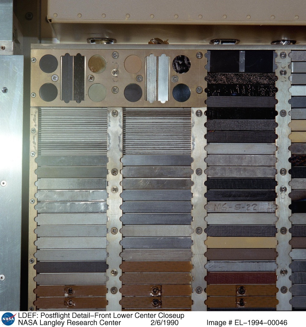 LDEF: Postflight Detail-Front Lower Center Closeup