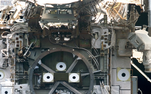 View of the forward side of the Z1 Truss taken during STS-110