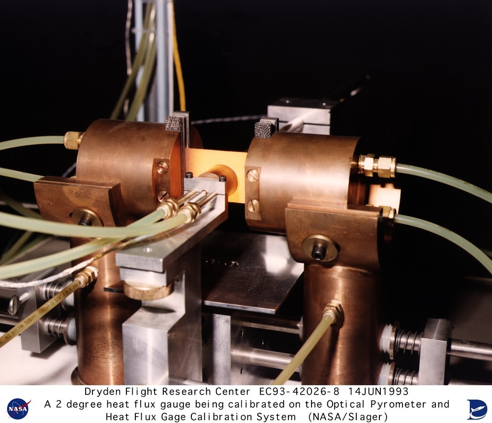 A 2 degree heat flux guage being calibrated on the Optical Pyrometer and Heat Flux Guage Calibration