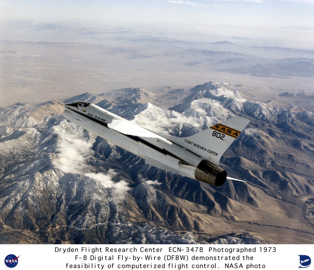 F-8 Digital Fly-by-Wire (DFBW) in flight over snow capped mountains