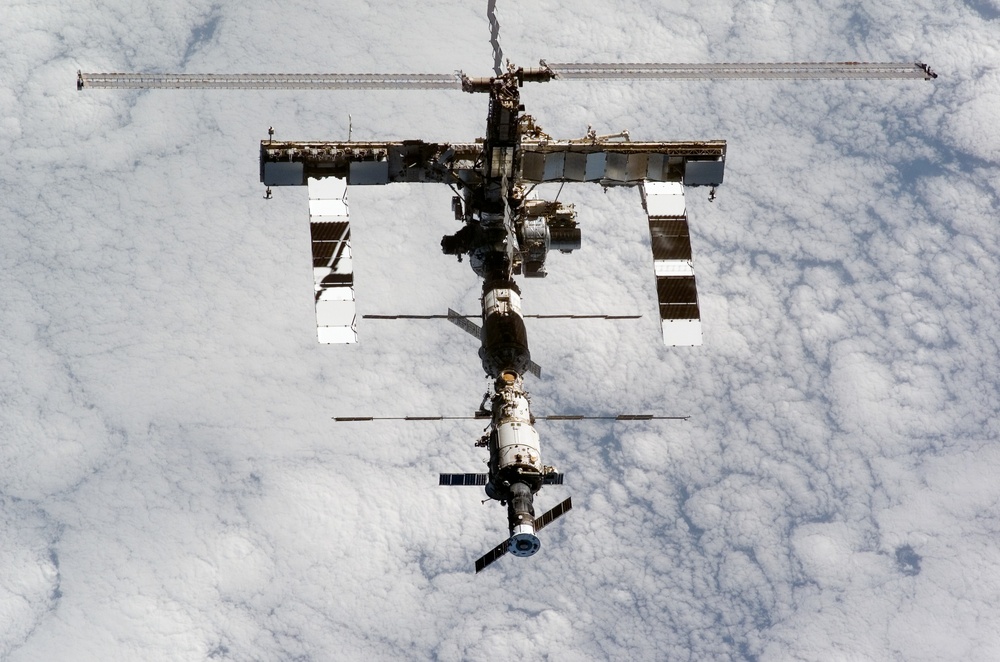 View of the ISS from the orbiter during separation on STS-121