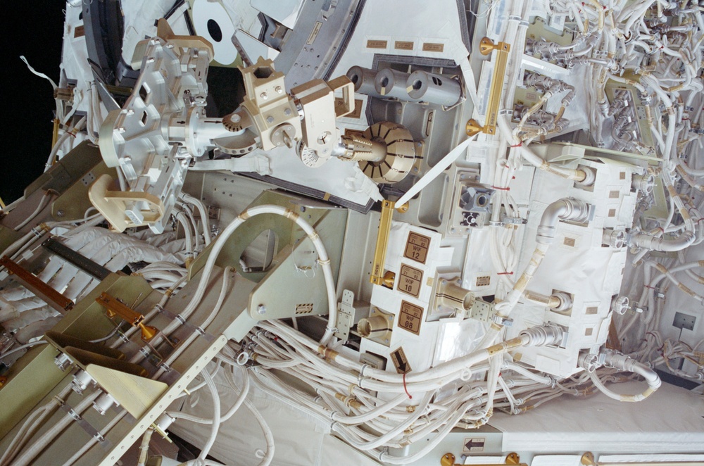 View of the Circuit Interrupt Device installation area on the Z1 Truss for STS-108's EVA