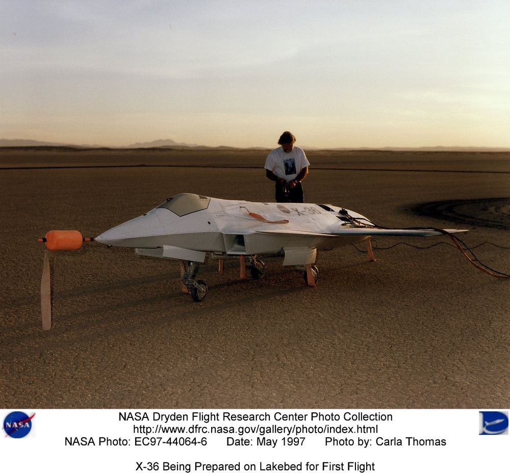 X-36 Being Prepared on Lakebed for First Flight