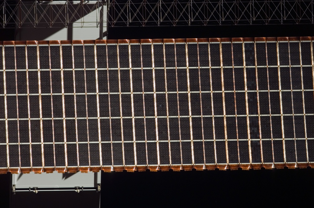 View of a P6 Solar Array taken from the orbiter after undocking from the ISS during  STS-121