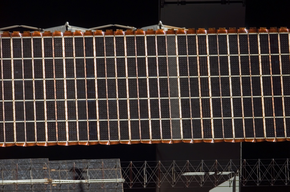 View of a P6 Solar Array taken from the orbiter after undocking from the ISS during  STS-121