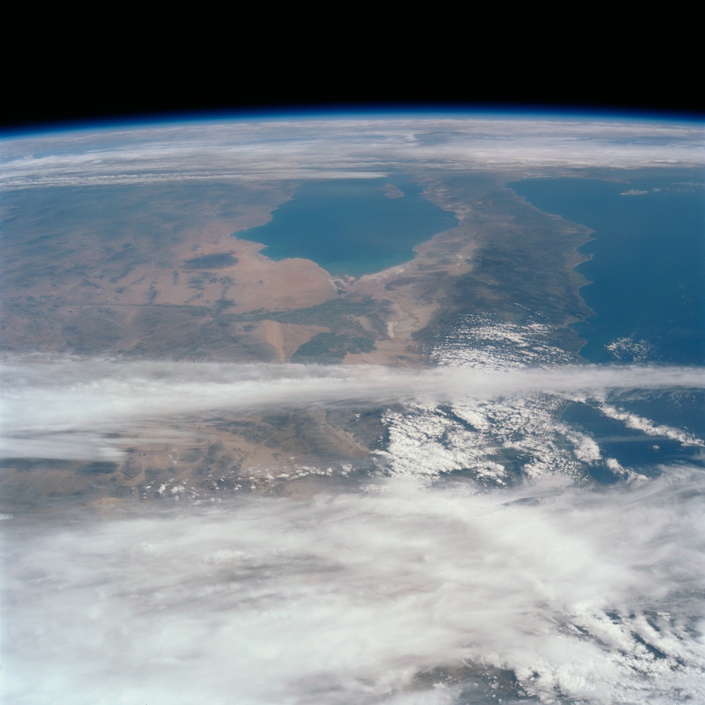 Earth observation image of jet stream clouds over California and Mexico taken during STS-100